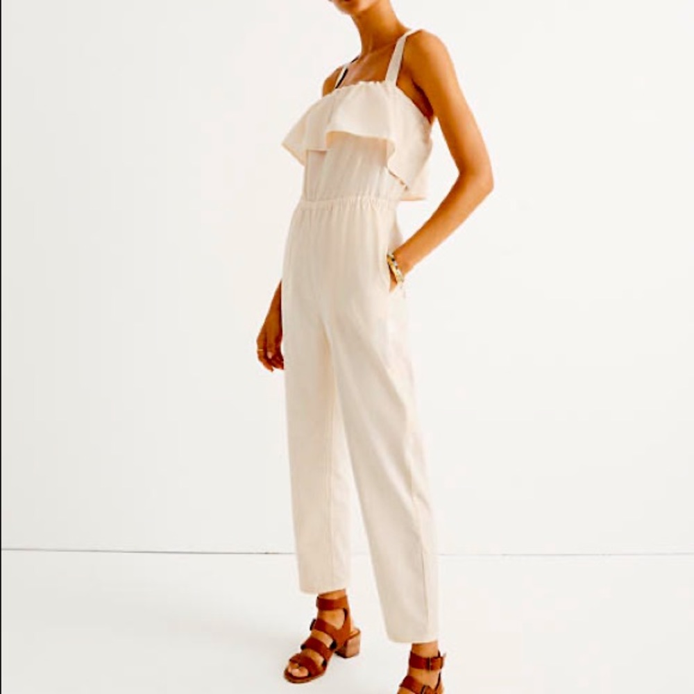 Madewell Light Pale Pink Apron Ruffle Jumpsuit Size M